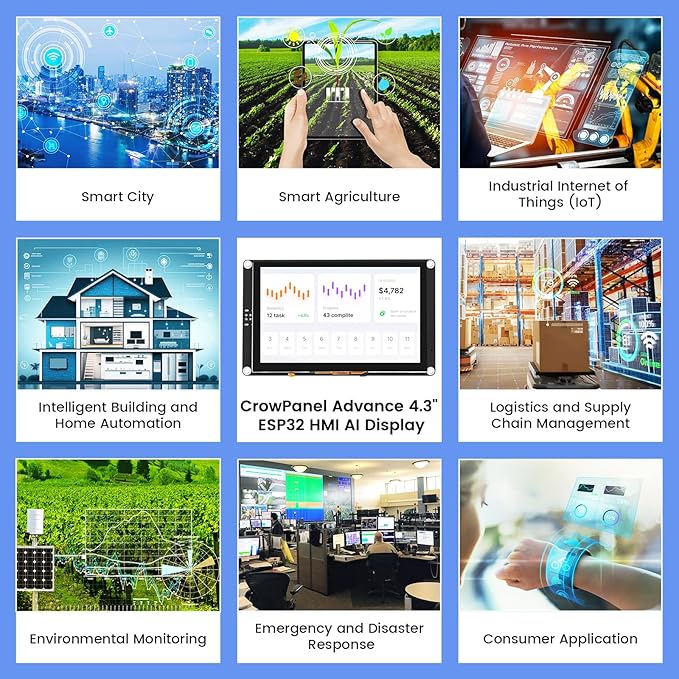ELECROW ESP32 Display 800×480 4.3 HMI Advanced ESP32 IPS Touch Display Support AI Speech Interaction 32-Bit LX7 Dual-Core Processor Up to 240MHz Compatible with Arduino ESP-IDF and LVGL
