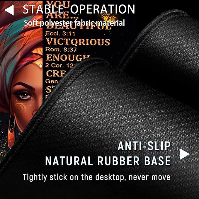 Large Mouse Pad with Mouse Wrist Rest 31.5x11.8 in Extended Mouse Mat with Ergonomic Memory Foam Wrist Rest for Work &amp Gaming Writing Pad African American Women Black Girl Office Desk Pad 2