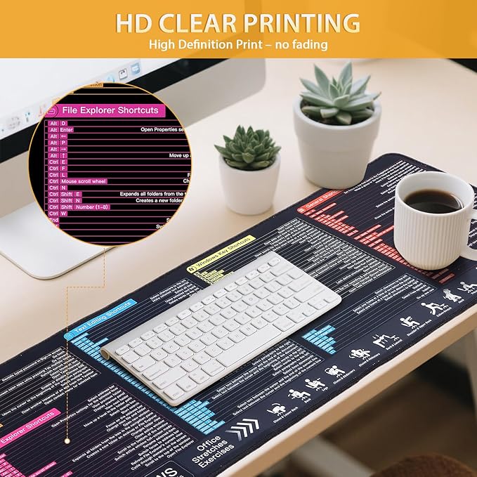 Windows Keyboard Shortcuts Mouse Pad Large Mousepad for PC Windows System Extended Gaming Pad for Mouse and Keyboard High Definition Printing StitchingWashable Anti Slip