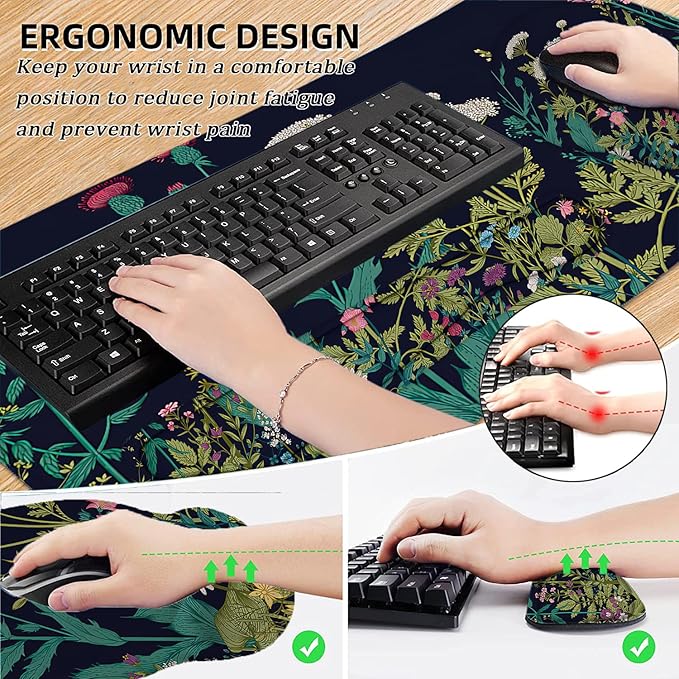 LATEEFAH Mouse Pad with Wrist Rest Large Mouse Pad Ergonomic Gaming Desk Pad Keyboard Wrist Rest Set 4-in-1 Desk Mat Keyboard Mat for Home Office