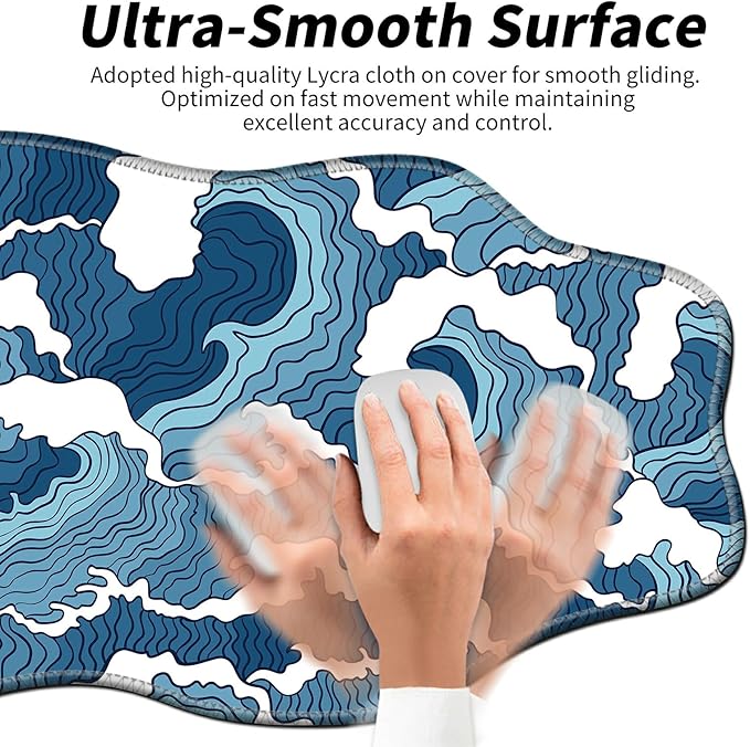 Sea Wave Desk Mat Mouse Pad 35.4X15.7 XL Extended Mousepad Huge Mouse Pads with Stitched Edges Desk Pad for Work Game Office Home