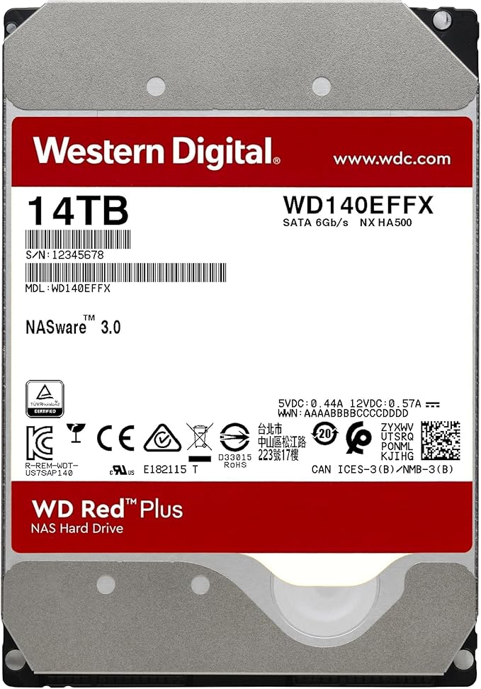 Western Digital 14TB WD Red Plus NAS Internal Hard Drive HDD - 5400 RPM SATA 6 Gb/s CMR 512 MB Cache 3.5 - WD140EFFX