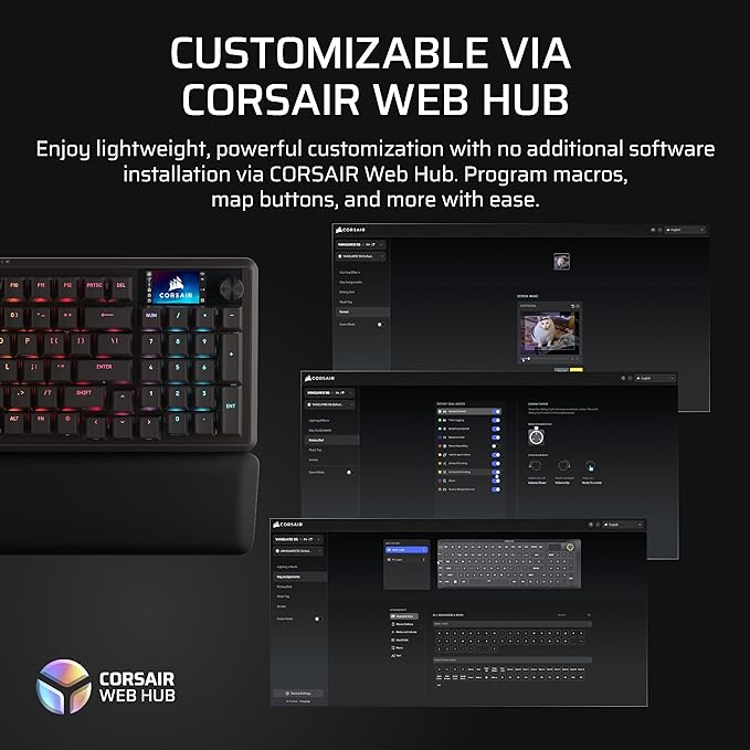 Corsair Vanguard 96 Wired Mechanical Gaming Keyboard – 96% Layout MLX Fusion Tactile Switches 8000Hz Polling LCD Display Virtual Stream Deck G-Keys SOCD Flashtap QWERTY US – Black