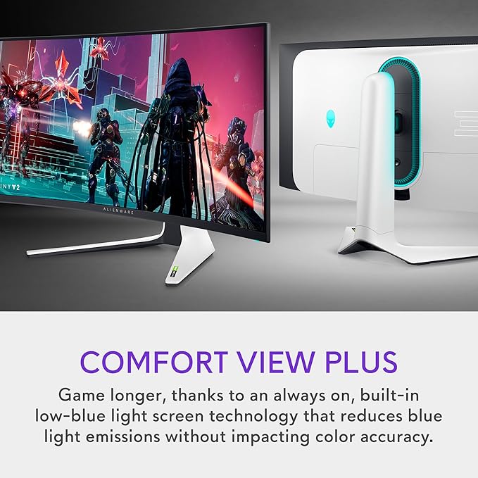 Alienware AW3423DW Curved Gaming Monitor 34.18 inch Quantom Dot-OLED 1800R Display 3440x1440 Pixels at 175Hz True 0.1ms Gray-to-Gray 1M:1 Contrast Ratio 1.07 Billions Colors - Lunar Light