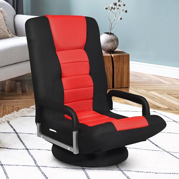 S AFSTAR Floor Gaming Chair Swivel Foldable Chair with Armrest &amp 6-Position Adjustable Backrest Folding Rocker for TV Reading &amp Home Office (Red)