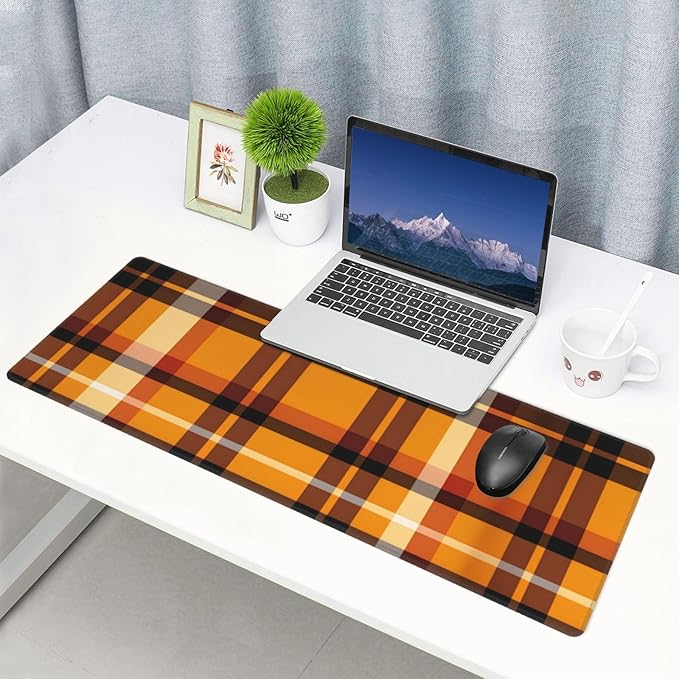 Yellow Buffalo Plaid Check Large Mouse Pad XL Extended Gaming Pad Waterproof Desk Mat for Desktop Keyboard Non Slip Mousepad for Office Game Home 32.15x11.8