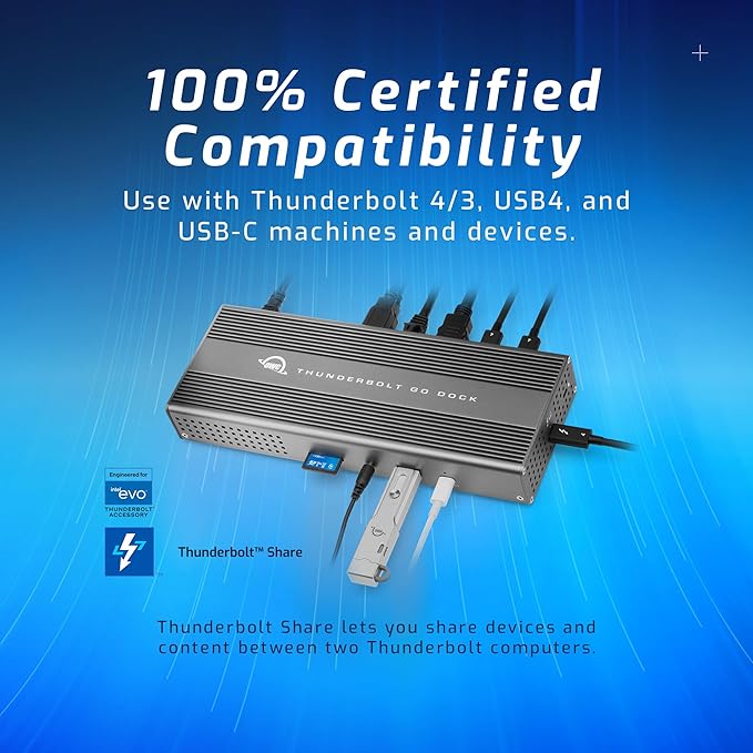 OWC Thunderbolt Go Dock 11 Ports Built in Power Supply 90W Charging TB4 (USB-C) USB HDMI 2.5GbE SD Also Compatible with USB-C Devices Supports Thunderbolt Share