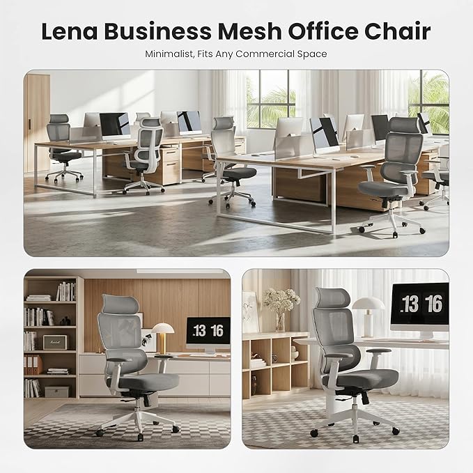EUREKA ERGONOMIC Lena Mesh Office Chair Ergonomic Office Chair High Back Desk Chair with Oversized Headrest Home Office Desk Chairs for Home &amp Ofiice Work Chair Grey