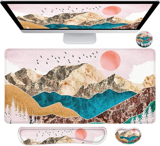 LATEEFAH Large Mouse Pad and Keyboard Wrist Rest Desk Pad for Keyboard and Mouse Extended Gaming Mouse Pad with Wrist Support Waterproof Non-Slip Desk Mouse Mat for Office Home