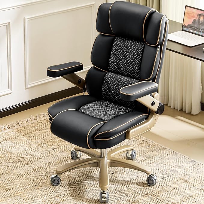 Big and Tall Office Chair 500lbs Heavy Duty Leather Chair with 5D Armrests Comfortable Seat High Back Executive Office Chair with Adjustable Lumbar Large Computer Chair for Home Office Black