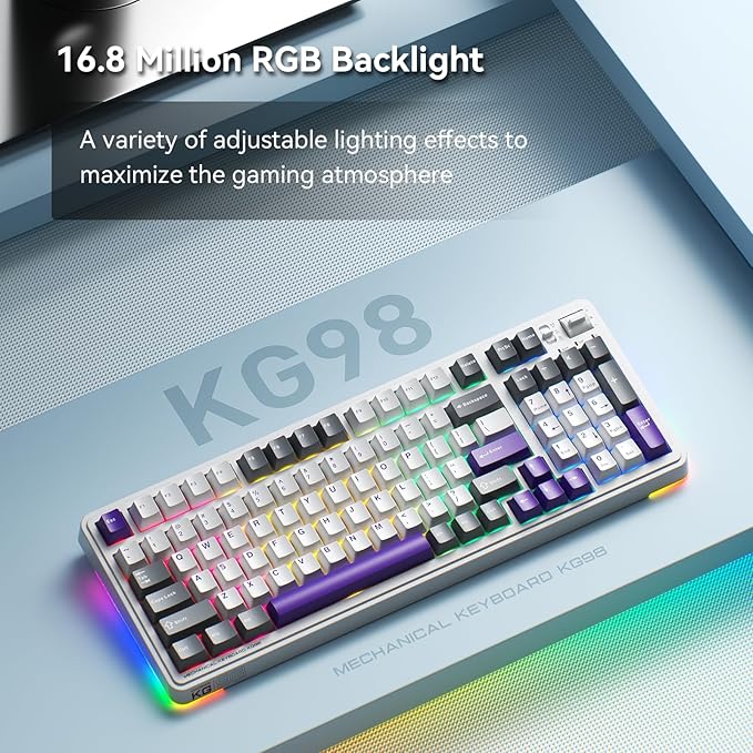 Machenike KG98 Mechanical KeyboardHot Swappable Custom Gaming KeyboardPre-lubed Linear SwitchesRGB SidelitTri-Mode 98 Keys Compact Layout for Gaming/Typing/Win/Mac/PC