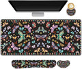 Desk Mat Pad Gaming Mouse Pad Wrist Support Set 4 in1 Non-Slip XXL Large Mousepad + Ergonomic Keyboard Wrist Rest+Mouse Wrist Rest+Coaster for Home Office Computer I Colorful Butterfly