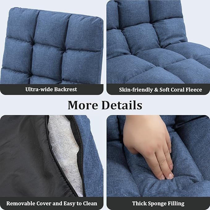 Folding Floor Gaming Chair with Back Support 14-Position Adjustable Recliner - Padded Cushion with Breathable Linen &amp Cotton Blend for Adults &amp Kids Perfect for Gaming Reading &amp Meditat