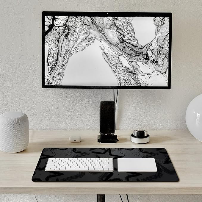 Black Gray Star Mouse Pad Large Desk Mat Extended Keyboard Mouse Pad with Non-Slip Base and Stitched Edge Mouse Mat Desk Pad 30x16 Mouse Pads for Desk Home Office Gaming