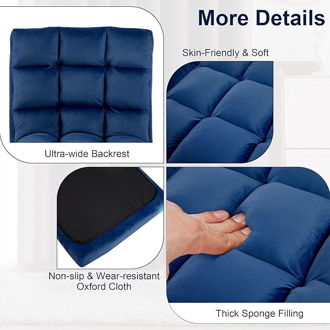 Floor Chair 24 inches Wide Oversized Velvet Armless Lay Flat Floor seat Padded Meditation Chair with 6 Adjustable Position Ergonomic Comfortable Convenient(LRSF-013-NAVY)