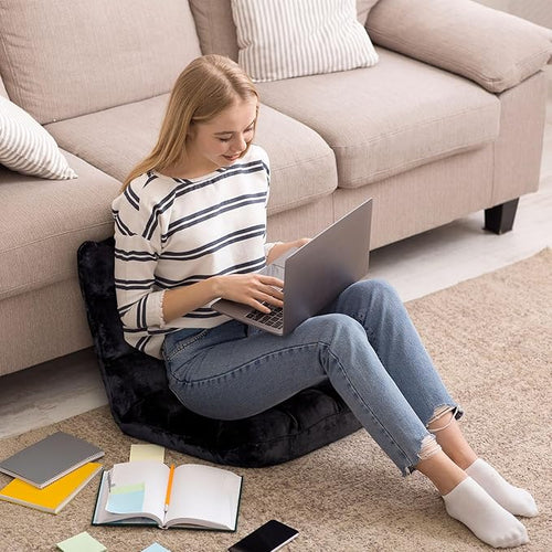 14-Position Adjustable Floor Gaming Chair Foldable Memory Foam Armless Sofa Seat Couch Recliner with Comfy Back Support for Working Meditation Reading Black