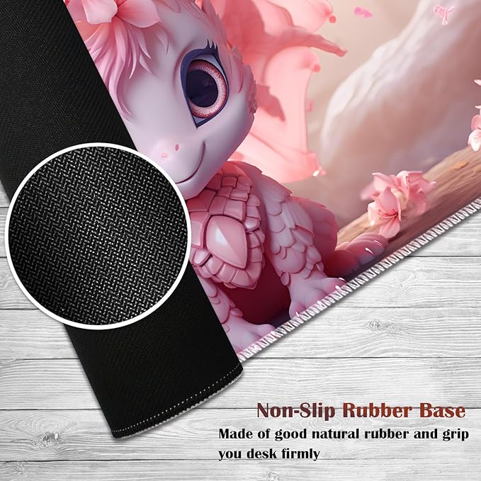 Gaming Mouse Pad Set Large Gaming Mouse Pad+Keyboard Wrist Rest+Mouse Wrist Rest+Coaster Easy Typing Pain Relief 31.5 × 11.8 inch Desk Mat for Home Office - Sakura Dragon