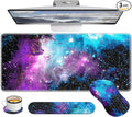Desk Mat with Wrist Support Desk Pad for Keyboard and Mouse Purple Desk Mat Keyboard Pad and Mouse Pad Combo Carpal Tunnel Mousepad Gaming for Office Galaxy Space Purple Nebula