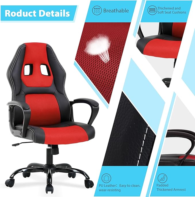PC Gaming Chair Leather Cheap Gamer Chair for Adults Video Game Chairs with Lumbar Support Desk Chair Gaming with Adjustable Height for Teens