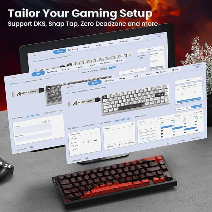 MAMBASNAKE Attack Shark X68PRO HE Rapid Trigger Wireless Keyboard 0.01mm RT Accuracy 8000Hz Wired Gaming Keyboard Adjustable Actuation Snap Tap RGB Backlit Magnetic Switch C01 Coiled Cable -Red