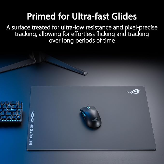 ASUS ROG Moonstone Ace L Glass Gaming Mouse Pad – 19.7” x 15.7” Ultra-Smooth Matte Tempered Glass for Quiet Ultrafast Glides Impact/Scratch Resistant Easy to Clean Anti-Slip Silicone Base - Black