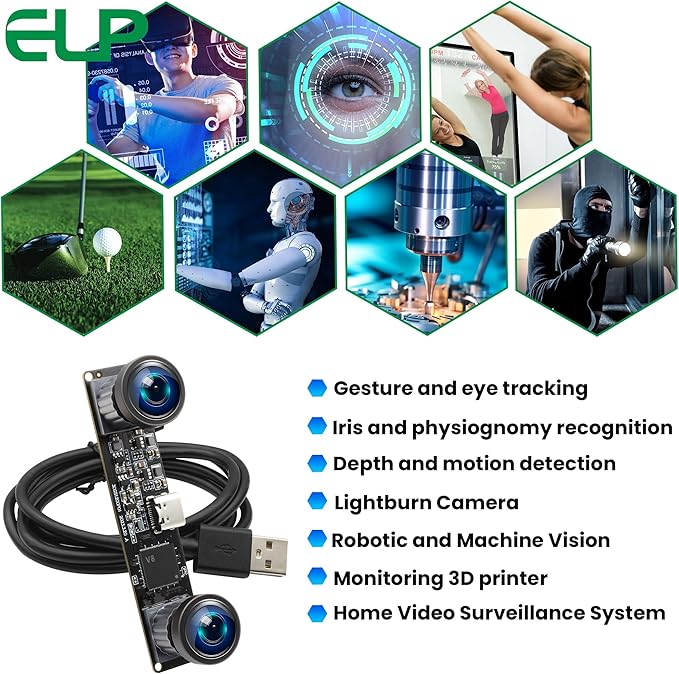 ELP 1200P 60fps Binocular Global Shutter USB Camera Module for Computer - Wide Angle 120 4MP Dual Lens Synchronization PC Camera