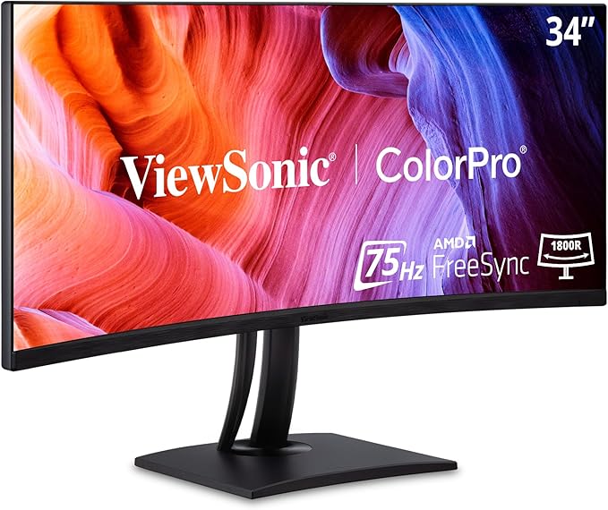 ViewSonic VP3456A 34 Inch Ultrawide QHD 1440p Curved Monitor with 100W USB C Ethernet RJ45 FreeSync USB Hub 100% sRGB 14-bit 3D LUT