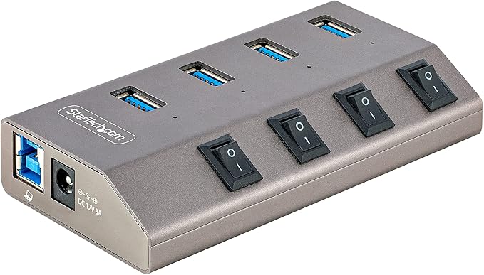 StarTech.com 4-Port Self-Powered USB-C Hub with Individual On/Off Switches USB 3.0 5Gbps Expansion Hub w/Power Supply Desktop/Laptop USB-C to USB-A Hub USB Type C Hub w/BC 1.2 (5G4AIBS-USB-HUB-NA)