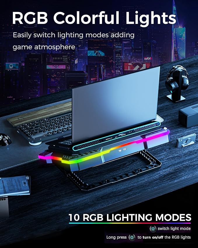 KeiBn Gaming Laptop Cooling Pad Laptop Cooler with 5.5inch Cooling Fan Rapid Cooling Fan Laptop 15.6-19.3inch Infinitely Variable Speed 7 Height Stands 2 USB Ports-K1 5V