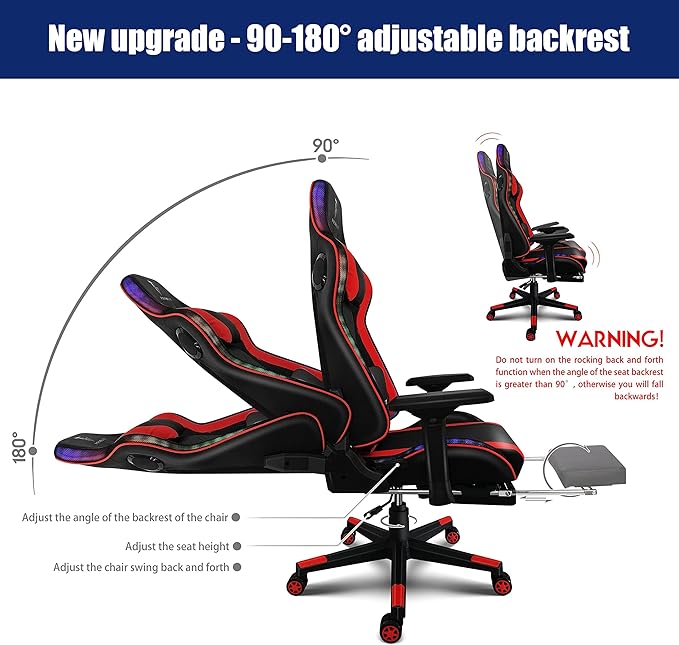 7-Point Massage Gaming Chair with Speakers and LED Lights Ergonomic Computer Gaming Chair with Footrest and Lumbar SupportHigh Back Office Video Racing Adult Gaming ChairPink