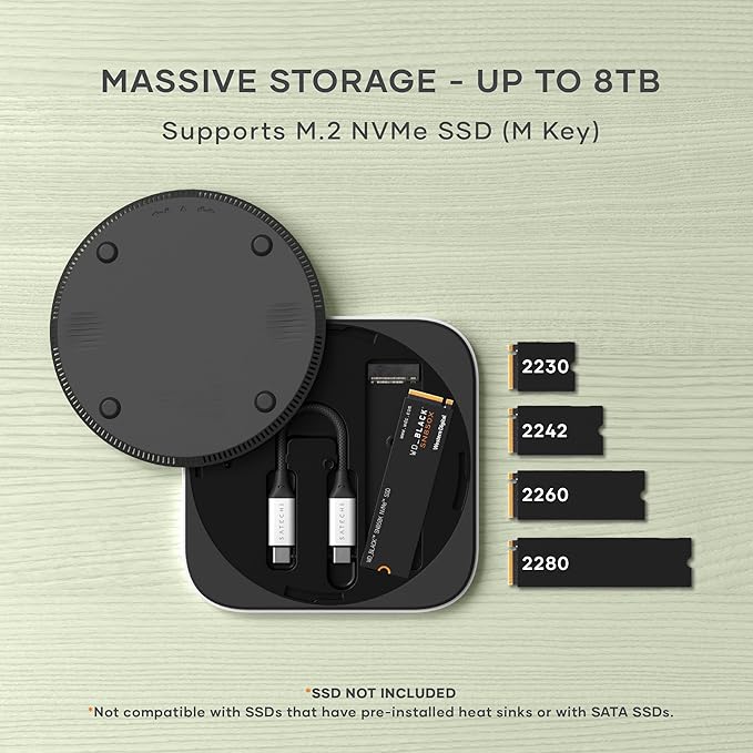 Satechi USB4 NVMe SSD Enclosure for Mac mini M4 M.2 NVMe SSD Enclosure with up to 40Gbps up to 8TB for Sizes 2280/2260/2242/2230mm Compatible with Thunderbolt 5/4 USB4 (SSD Not Included)