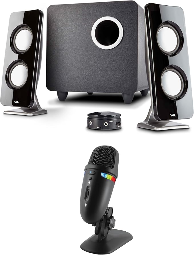 Cyber Acoustics CA-3610 2.1 Multimedia Speaker System with Subwoofer and Premium USB Microphone with Dual Recording Patterns Great for Gaming
