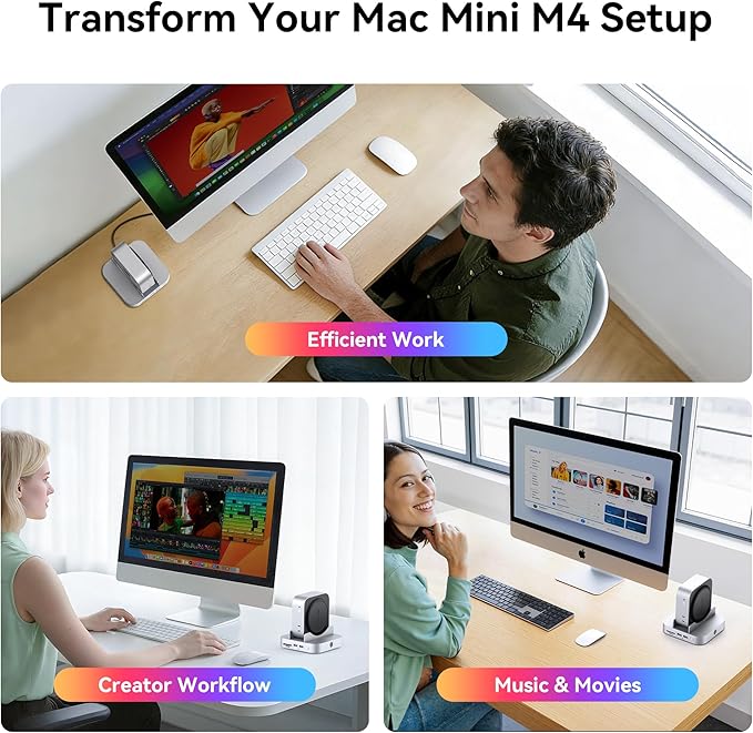 Yottamaster 9 in 1 Mac mini M4 Dock 10Gbps with 8TB NVMe SATA SSD Enclosure Aluminum Mac mini M4 Stand and Hub Built in Cool Fan USB-A*2/USB-C 10Gbps USB-A 2.0 * 2 3.5mm Audio*2 TF/SD