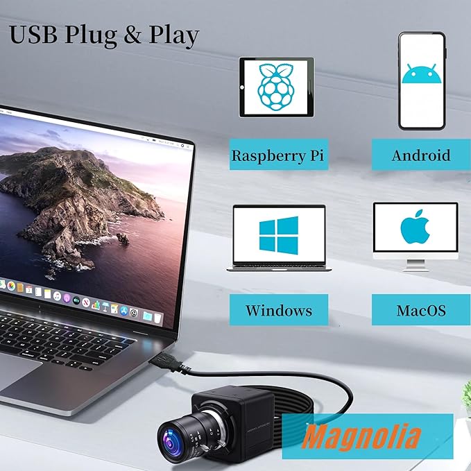 Magnolia 5MP HD USB Camera with 2.8-12mm Varifocal Manual Lens 4X Optical Zoom Webcam with OV5640 Sensor 1944P Computer Camera for PC/Laptop/Raspberry Pi