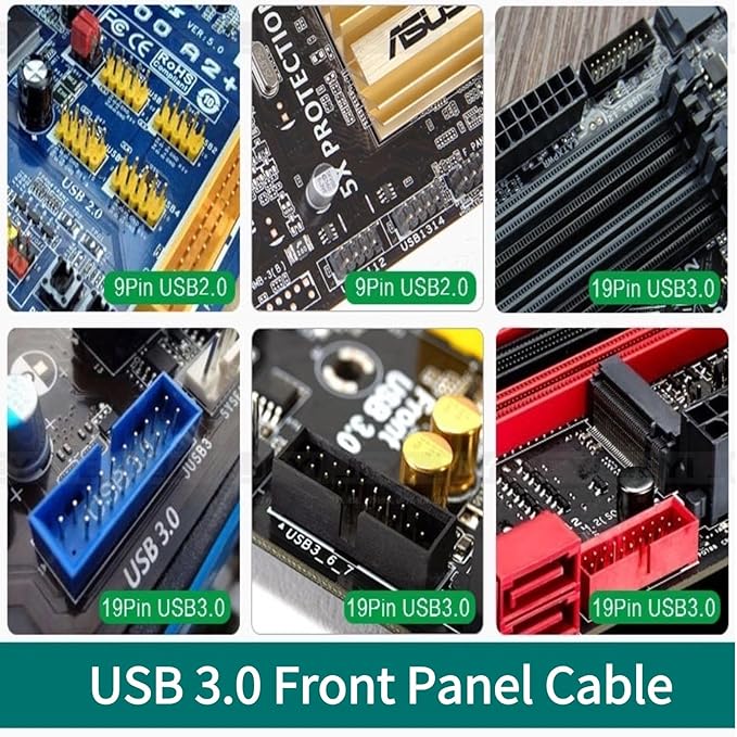 DAUERHAFT USB 3.0 Front Panel Cable for Floppy Bay 5 Gbps 19Pin 2 Port Hub Adapter with HD Audio 3.5mm Earphone Microphone Jack