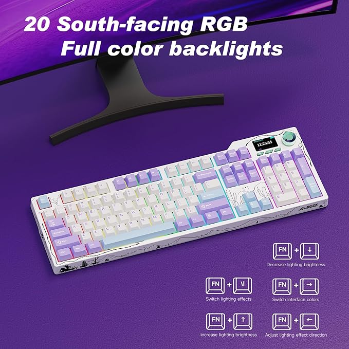 Ajazz AK35I V4 Customizable Wireless Gaming Mechanical Keyboard Wired/Wireless 2.4G/BT Gasket Structure 10000mAh Battery Full-Color RGB 1.14-inch Color Screen Knob Multi-Function Keys.