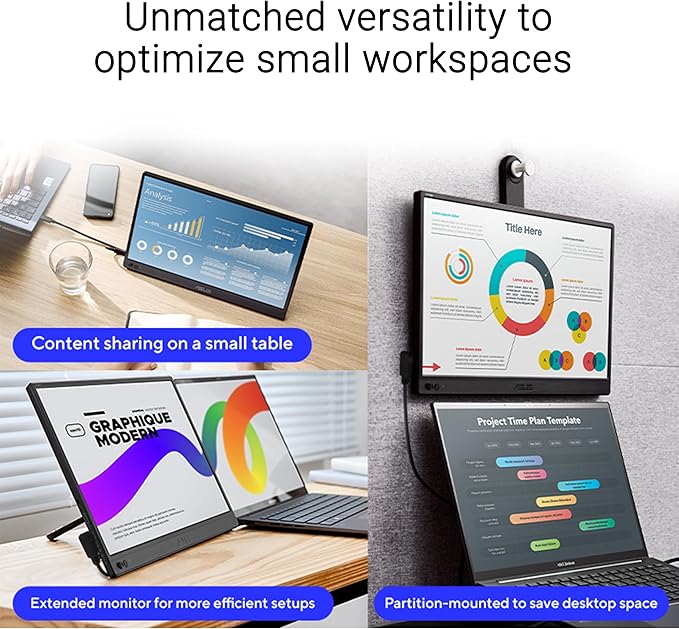 ASUS ZenScreen 16” Portable USB Monitor (MB169CK-P) - Full HD IPS Dual USB-C Eye Care Flicker Free Blue Light Filter Anti-Glare Surface 360° Kickstand 3 yr Warranty