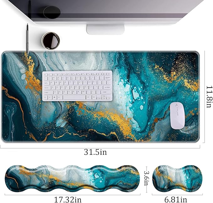 Keyboard Wrist Rest+Mouse Wrist Pad+Desk Pad SetMemory Foam Ergonomic Easy Typing Pain Relief for Computer Laptop Office Home - Marble