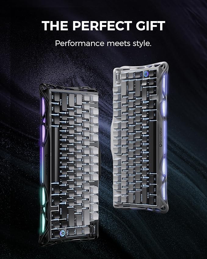 GravaStar Mercury K1 75% Wireless Mechanical Gaming Keyboard Aluminum Alloy Gasket Compact Custom Keyboard Hot-Swap Socket Linear Switches RGB Backlit - Gradient Black