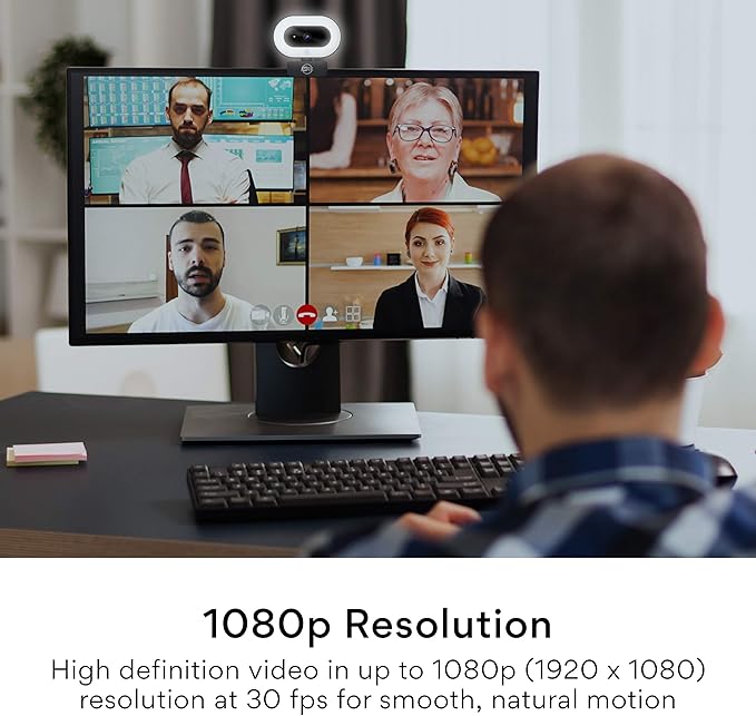 MEE audio CL8A 1080p HD Webcam with Ring Light Microphone Autofocus Low Light Correction 360° Rotation USB Streaming Web Camera for Video Calling via Zoom/Skype on Computer PC Mac Laptop Desktop