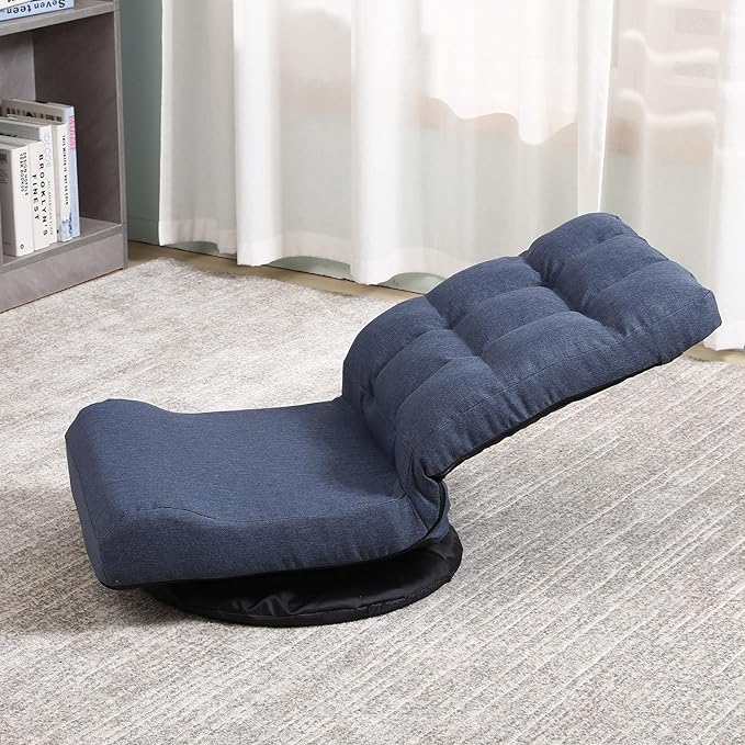 Swivel Floor Chair for Adults with Back Support Adjustable Floor Gaming Chair for TV Reading Playing Video GamesFloor Lounge Chair with Lumbar Support Folding Design 8858Z(Blue)