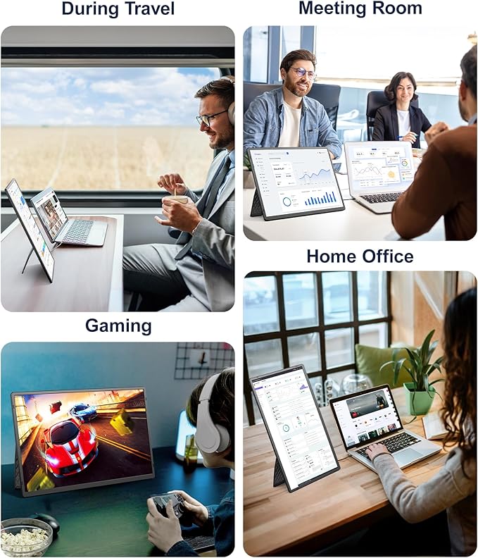 16.1 Portable Monitor 1200P FHD Laptop Screen Extender 360° Rotating Detachable Stand Plug&ampPlay Dual Monitor Ultra-Thin Zero Frame Portable Screen for Laptop/PC/Mac/Windows/PS5