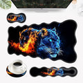 Desk Mat Mouse Pad with Wrist Rest 4-in-1 Large Mouse Pads for Desk Ergonomic Mouse Pad and Keyboard Wrist Rest Gaming Keyboard Mat for OfficeFire Tiger