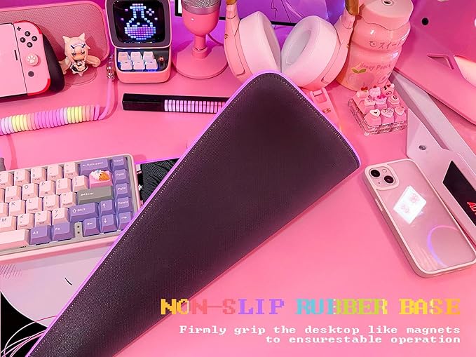 JMIYAV Pink RGB Gaming Mouse Pad 31.5x12 Inch PC XL Large Extended Glowing Led Light Up Desk Pad Non-Slip Rubber Base Computer Cute Mousepad Mat Desk Accessories Gaming Setup 2744