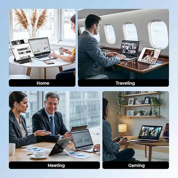 Laptop Screen Extender 16.1 1200P FHD Portable Monitor 360° Rotating Detachable Stand Height Adjustable Monitor Extender for Laptop 13-17.5 Plug-Play for Tablet PC Phone etc