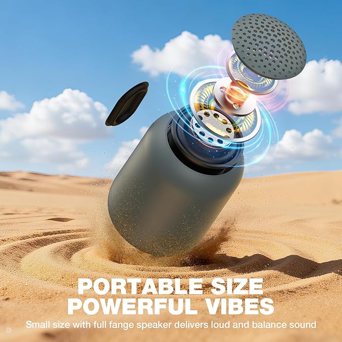 Bobtot Portable Bluetooth Speakers Wireless Waterproof Speaker with 24H Playtime Loud Stereo Sound TWS Built-in Microphone Small Size with Carry Lanyard Gray