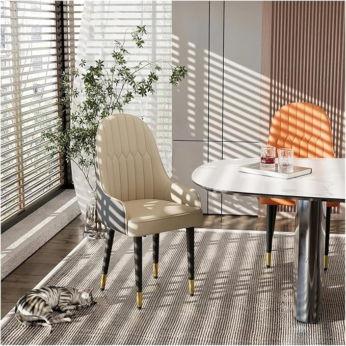 Adjustable Office Computer Chair with Armrest 1pcs Modern Style Faux Leather Upholstered Dining Chairs Solid Wood Legs for Bar Cafe Kitchen(Creamy White Gray)