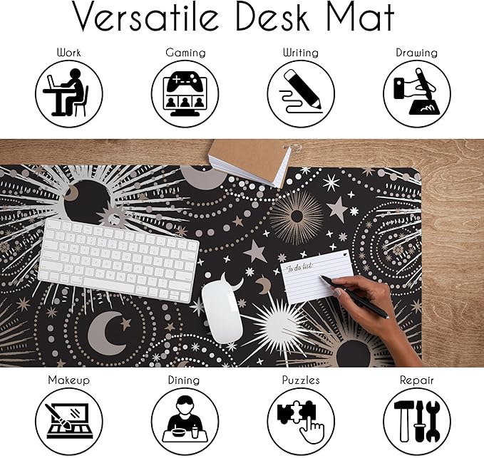 Sweet Jojo Designs Large Mouse Pad (Black Star and Moon) Desk Mat for Keyboard and Mouse Pads Gaming Mousepad Office Desk Accessories for Women &amp Men (Celestial Sky Stars Outer Space Galaxy Lu