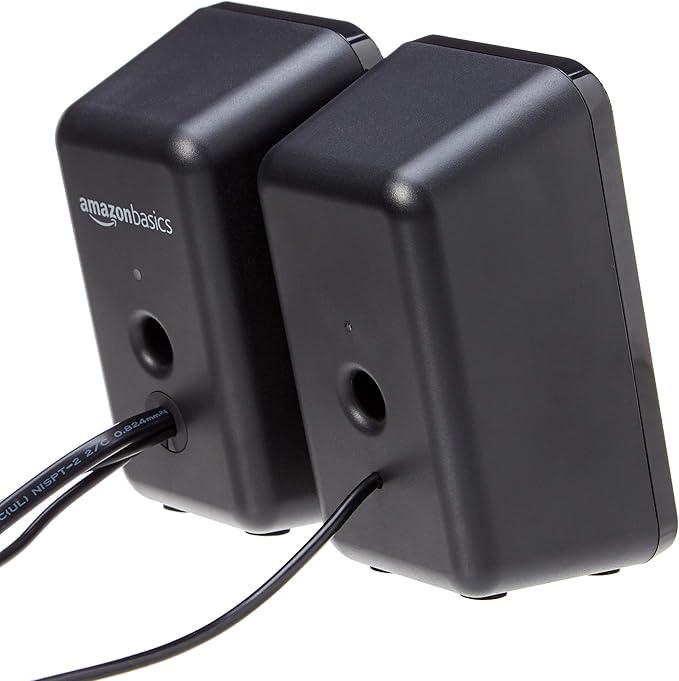Amazon Basics AC-Powered Computer Speakers for Desktop or Laptop PC with Volume ControlHeadphone JackBlack (US Version)(Pack of 8)