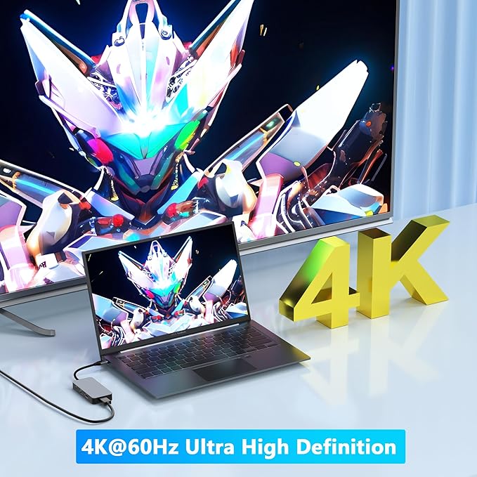 Display port Splitter for Dual Monitors Dual Display Port USB C Docking Station for Dell/HP/Mac Laptop 7 IN 1 4K@60Hz Docking Station Dual Monitor with USB3.0/USB-C Data/100W PD Displayport MST Hub
